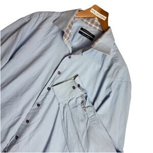 Hammer Made Shirt Mens Blue Flip Cuff City Scape Button Up Long Sleeve 17.5